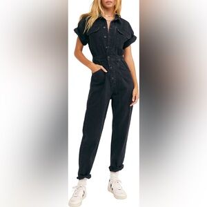 We the Free Marci Denim Jumpsuit in Iron Black, Size Small